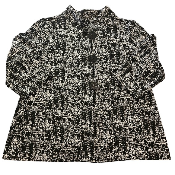JM Collection Jackets & Blazers - JM Collection Womens XL Black White Textured Knit Mock Neck Button Front Jacket